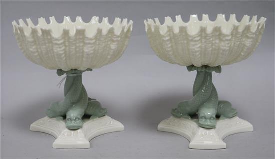 A pair of Royal Worcester dolphin bon bon dishes